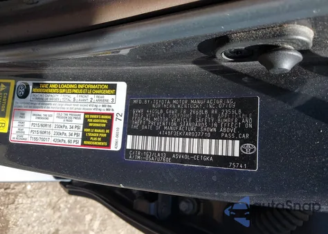 2010 Toyota Camry Xle z USA, uszkodzony, nr VIN 4T4BF3EK7AR037710